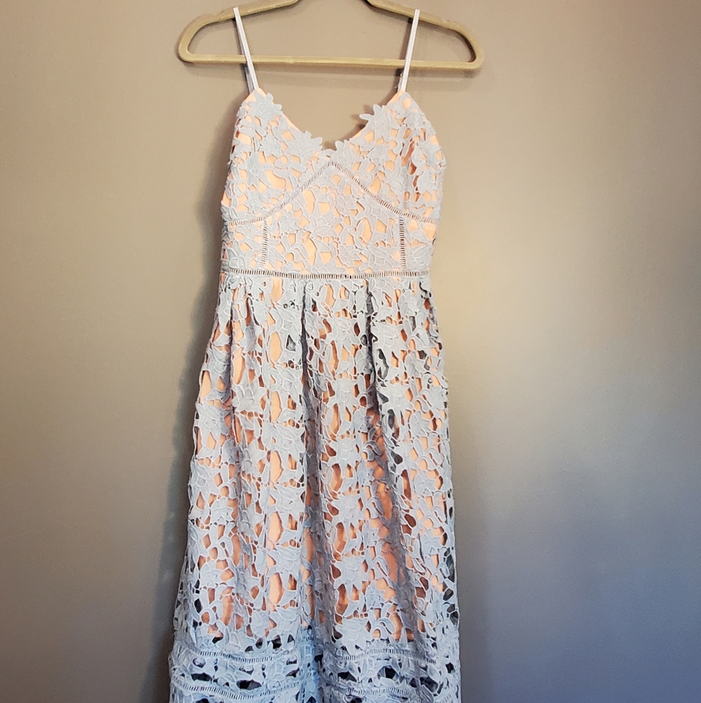 Blue and Peach lace Overlay Dress size M